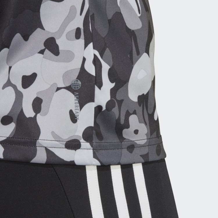 Camiseta Preta Aeroready Train Essentials Minimal Branding Com Decote Em V E Estampa Floral Adidas