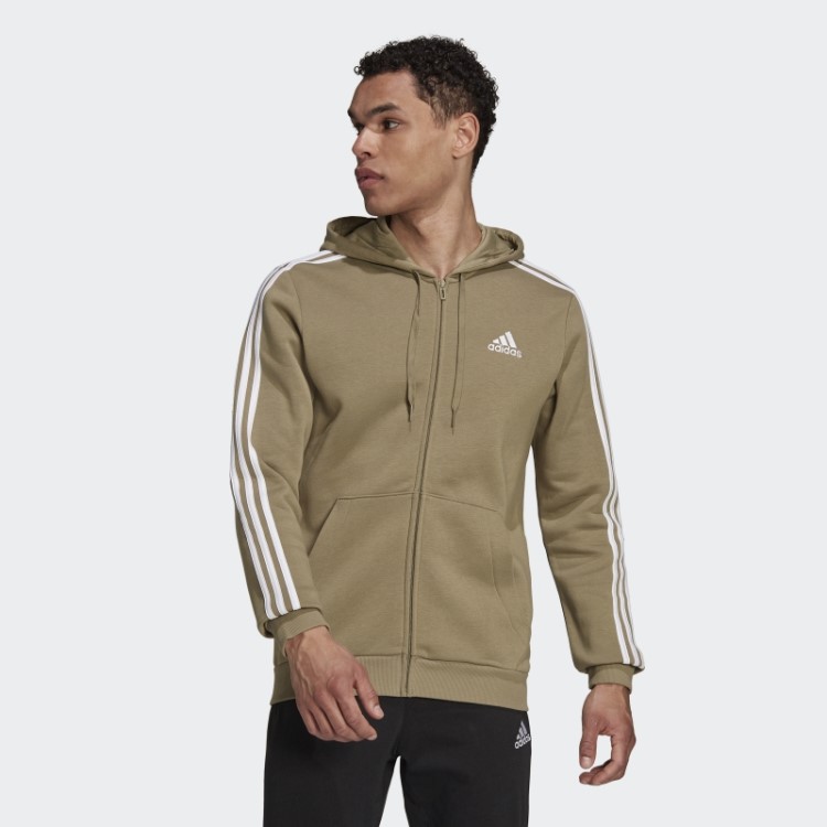 Essentials Moletom Com Capuz E Zíper Nas Três Listras Verde Orbit Adidas